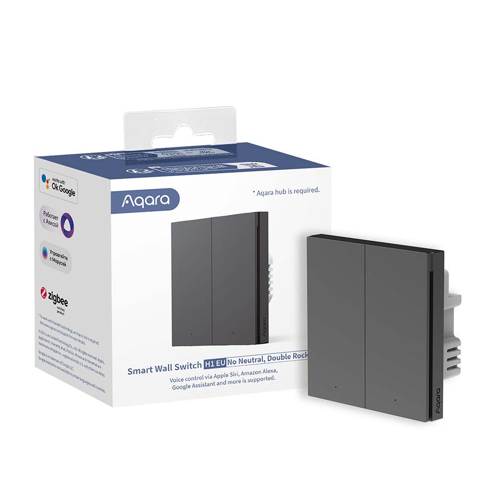 Aqara Slimme Wandschakelaar H1 (Zonder nuldraad, Dubbele schakelaar) Grijs